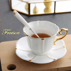 Gold Pearl Bone China Coffee Cup Saucer Spoon Set 200ml Gorgeous Advanced Porcel…