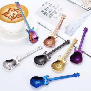 Stainless Steel Guitar Shaped Love Coffee Spoon Teaspoon Children Spoon 7 Colors…