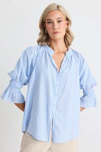 General: Noetic Blue Stripe Short Sleeve Blouse