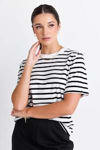 Binding Black White Stripe Boxy Fit Tee