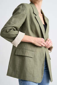 Coats: Ramie Rolled Sleeve Blazer - Soft Khaki