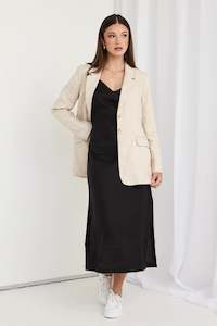 Aster Natural Linen Single Breasted Longline Blazer