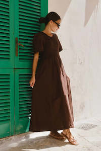 Wren  Midi Dress - Chocolate Linen Blend