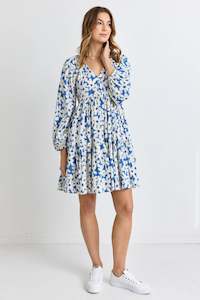 Airy Blue Flower V Neck Mini Dress