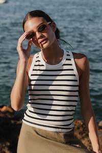 Cobble White Black Stripe Rib Cutaway Tank