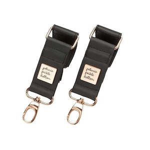 Valet Stroller Clips in Black Leatherette - Rose Gold