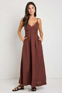 Dresses: Heat Chocolate Strappy Tie Back Maxi Dress