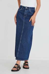 Among The Brave: Rouge Dark Blue Denim Midi Skirt