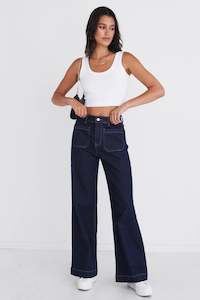 Among The Brave: Zoey  High Rise Wide Leg Pocket Jean - Indigo