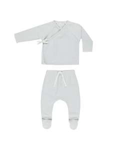 All Baby Child: Wrap Top + Footed Pant Set || Sky Micro Stripe