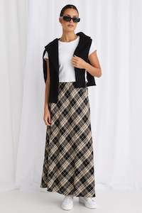 Stories To Be Told: Breathe Black Check Bias Maxi Skirt