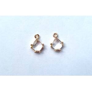 Crystal Diamond Teardrop Charm Small -  Gold 2pc