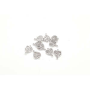 Novelty Charms: Filigree Heart Connector Charm - Silver- 10pcs