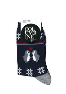 Hosiery: Women's Loved Up Penguins Cotton Crew Columbine