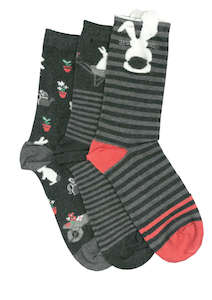 Hosiery: Women's 3D Bunny Cotton Crew 3 Pair Pack Columbine