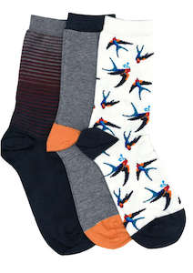 Hosiery: Women's Birds Cotton Crew 3 Pair Pack Columbine