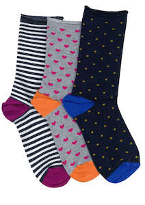 Hosiery: Women's Dot Heart Cotton Crew 3 Pair Pack Columbine