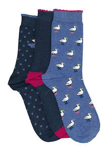 Hosiery: Women's Ducks Cotton Crew 3 Pair Pack Columbine