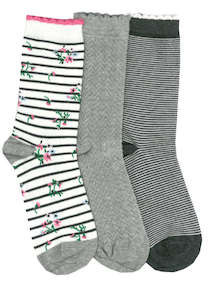 Women's Floral Stripe Texture Cotton Crew 3 Pair Pack Columbine