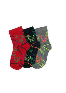 Kid's Dino Cotton 3 Pair Pack Crew Columbine