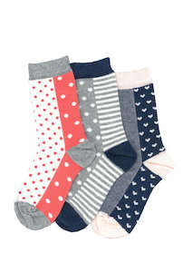 Hosiery: Kid's Duo Pattern Cotton 3 Pair Pack Crew Columbine