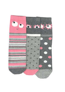 Kid's Funny Eyes Cotton 3 Pair Pack Crew Columbine