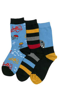 Kid's Sea Creatures Cotton 3 Pair Pack Crew Columbine