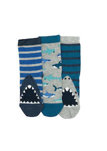 Kid's Shark Cotton 3 Pair Pack Crew Columbine