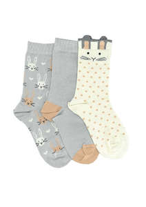 Kid's Bunny Bamboo 3 Pair Pack Crew Columbine