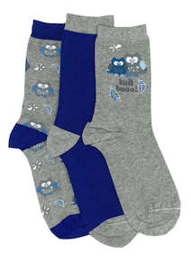 Hosiery: Women's Owls Cotton Crew 3 Pair Pack Columbine