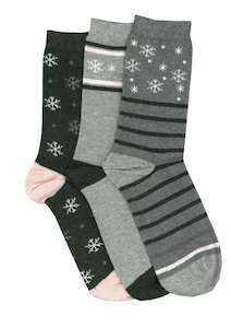 Hosiery: Women's Snowflake Cotton Crew 3 Pair Pack Columbine