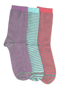 Women's Stripy Cotton Crew 3 Pair Pack Columbine