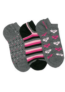 Hosiery: Women's Argyle Heart Cotton Liner 3 Pair Pack Columbine