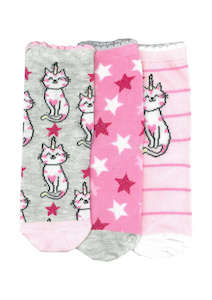 Hosiery: Kid's Kittycorn Cotton 3 Pair Pack Crew Columbine