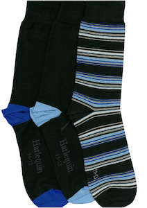 Hosiery: Men's Variable Stripe Cotton Crew 3 Pair Pack Columbine