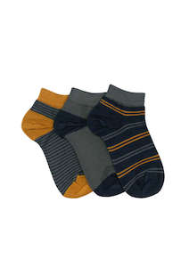 Kid's Stripe Bamboo 3 Pair Pack Liners Columbine