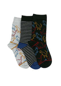 Hosiery: Kid's Dino Bamboo 3 Pair Pack Crew Columbine