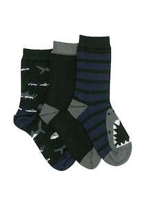 Kid's Shark Bamboo 3 Pair Pack Crew Columbine