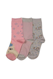 Kid's Unicorn Bamboo 3 Pair Pack Crew Columbine