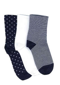 Hosiery: Women's Fine Spot Stripe Cotton Crew 3 Pair Pack Columbine