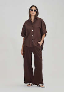 Coming Soon / Linen Blend Pull On Pant, Cocoa