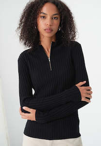 BASE KNIT QUARTER ZIP, BLACK