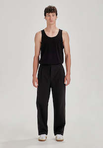 LINEN/COTTON PLEAT FRONT PANT, BLACK