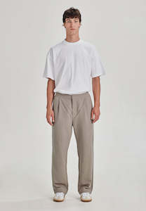 LINEN/COTTON PLEAT FRONT PANT, SMOKE