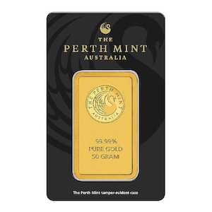 50g Perth Mint Gold Minted Bar – Kangaroo