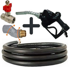 Hose: FoxHose FDH fuel hose delivery kit with 8 m x 25 mm (1 inch) hose and multi-plane swivel with Carder automatic fuel nozzle and locking fuel tap