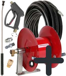 Water Blaster Accessories: Sauro Rossi Magnum Mini hose reel with 20 m x 10 mm (3/8 inch) water blaster hose and gun kit