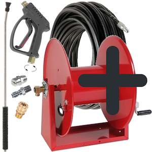 Water Blaster Accessories: Sauro Rossi Magnum Baby hose reel with 60 m x 10 mm (3/8 inch) water blaster hose and gun kit