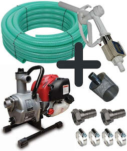 Calf Milk Pumps: Ketta Calf 3000 milk pump kit Honda GX25 pump with 30 m x 25 mm (1 inch) hose and Ketta 100 dispensing nozzle with flow meter