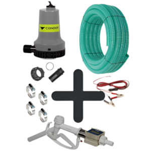 Calf Milk Pumps: Ketta Calf 280B submersible calf milk 12v pump kit with 10 m hose and Condor 100 dispensing nozzle with flow meter